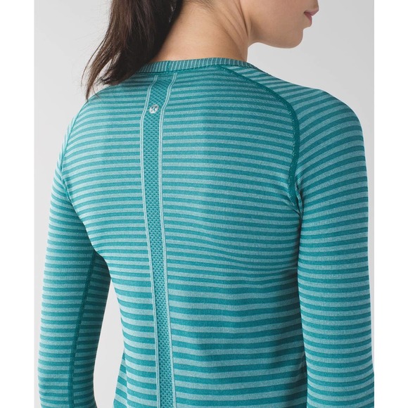 Lululemon Swiftly Tech Long Sleeve Top 4 Striped Teal Crew Neck - Picture 7 of 13